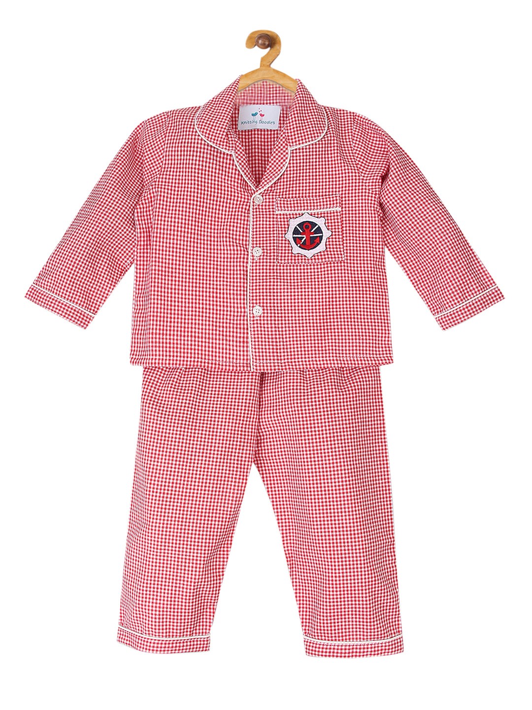 

Knitting Doodles Unisex Kids Red & White Checked Night suit