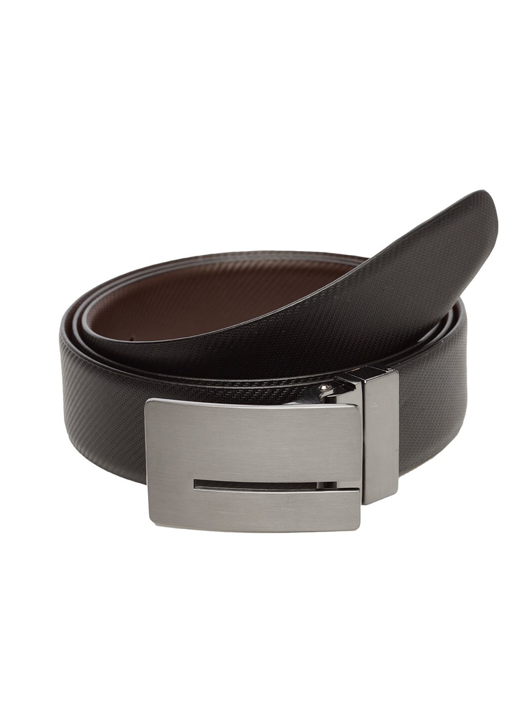 

WELBAWT Men Black & Brown Textured Reversible Leather Belt