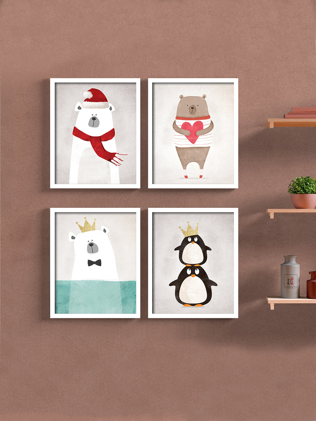 

Art Street Set Of 4 White & Red Printed Framed Wall Art