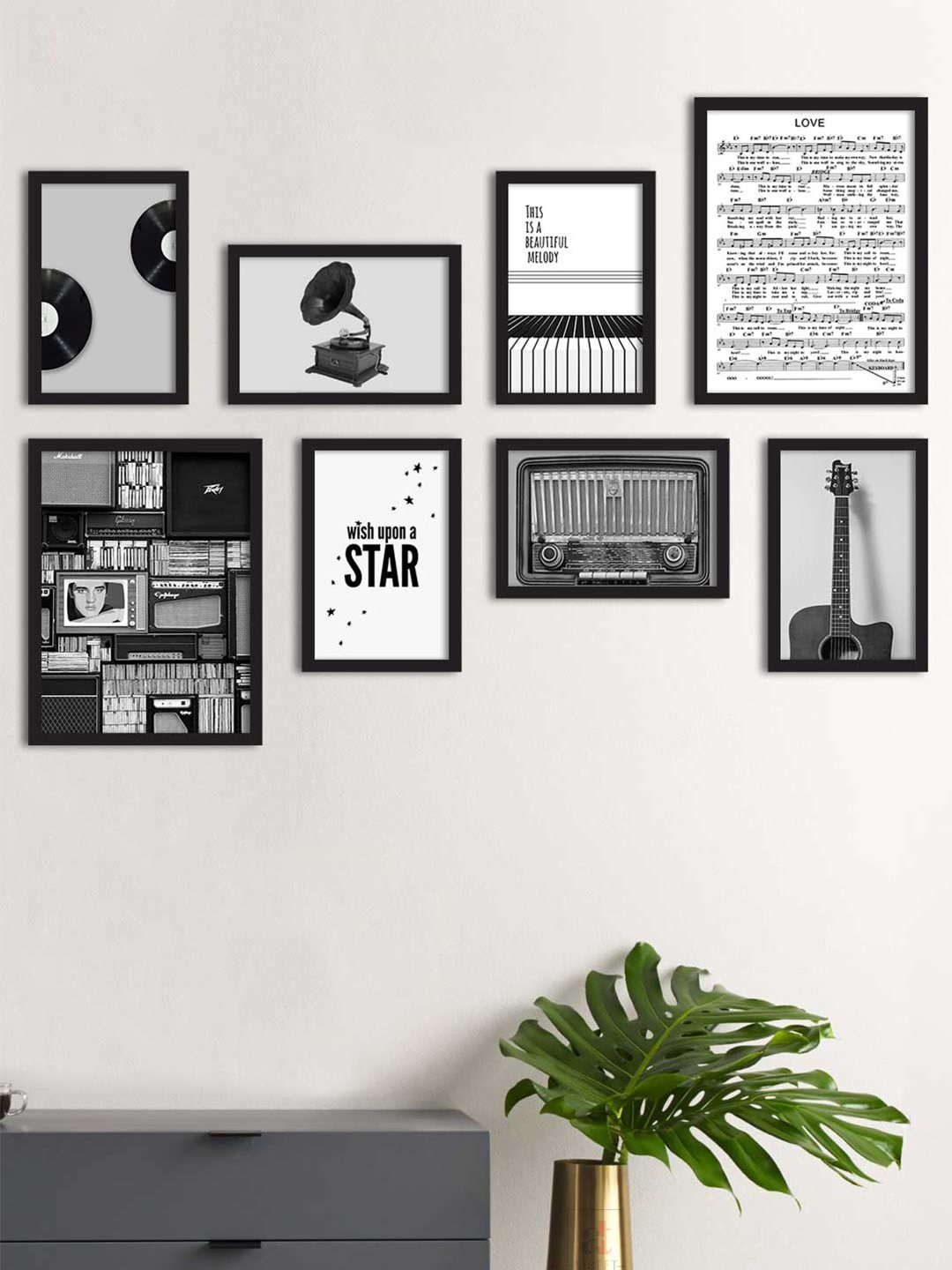 

Art Street Set Of 8 Black & Grey Music Inspired Framed Wall Art