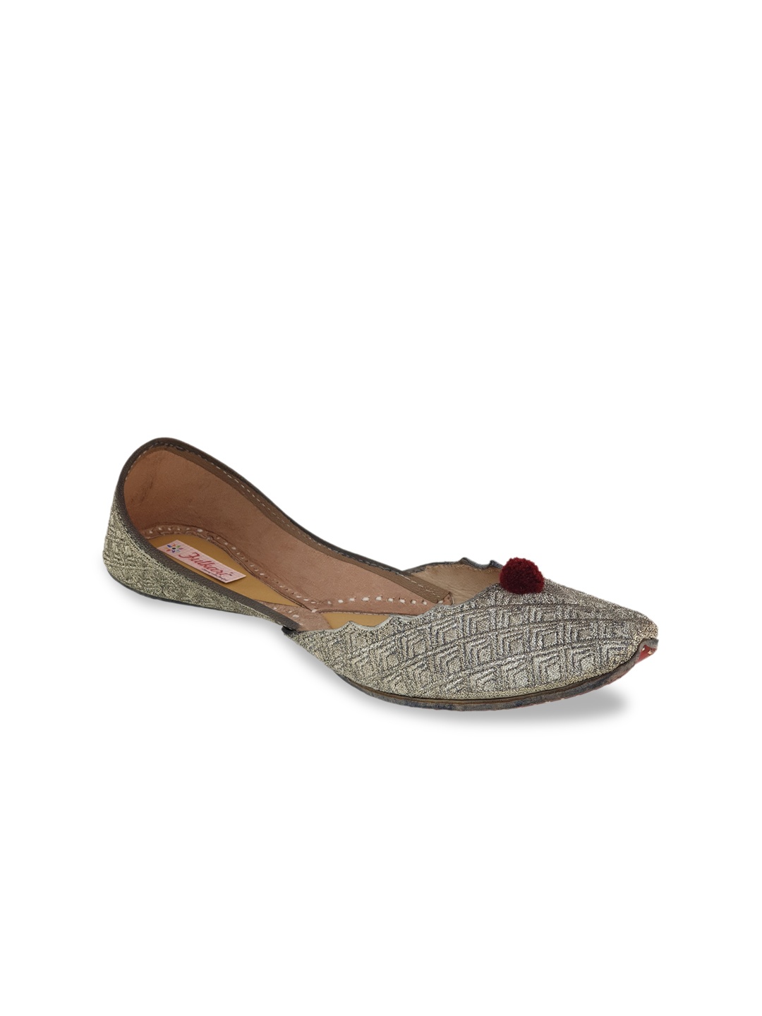 

Fulkari Women Gunmetal-Toned Woven Design Leather Mojaris, Metallic
