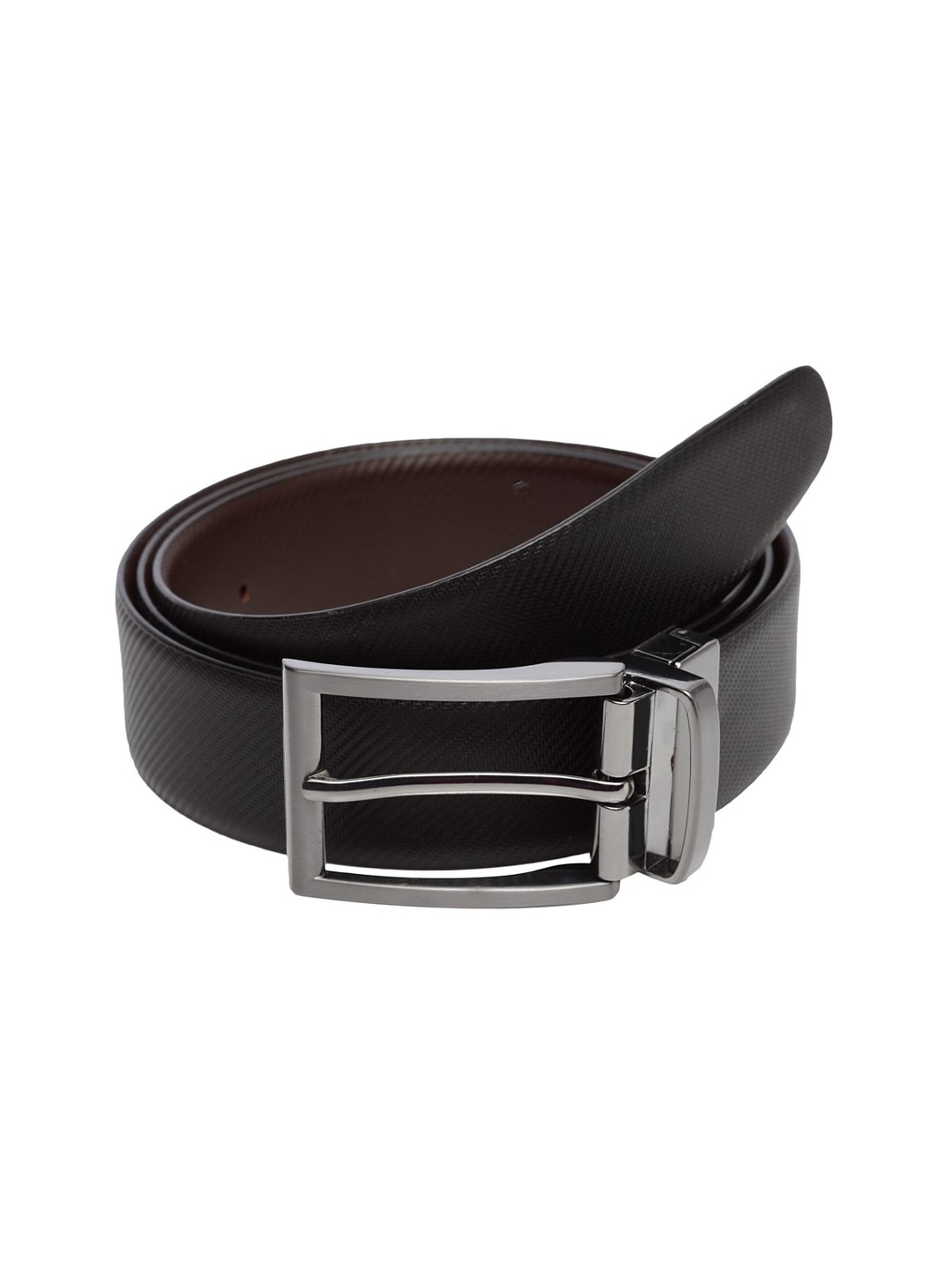 

WELBAWT Men Black & Brown Textured Leather Reversible Belt