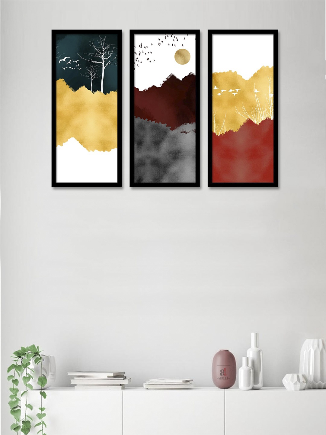 

Art Street Set Of 3 Grey & Yellow Abstract Trees Theme Framed Paintings