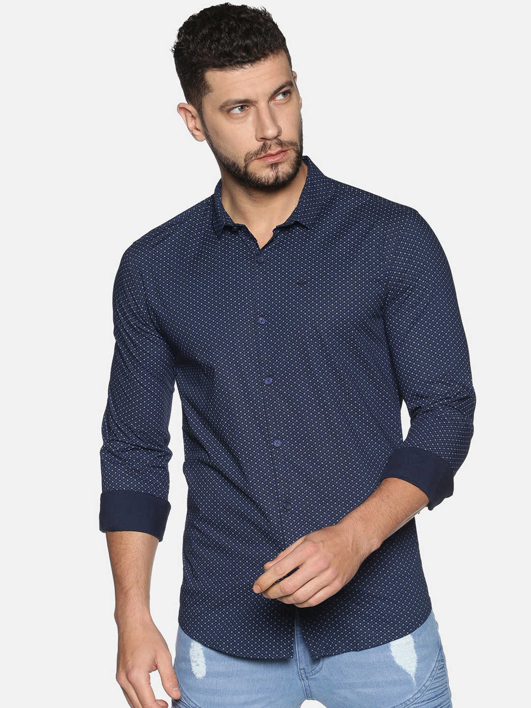 

SHOWOFF Men Blue Slim Fit Printed Casual Shirt