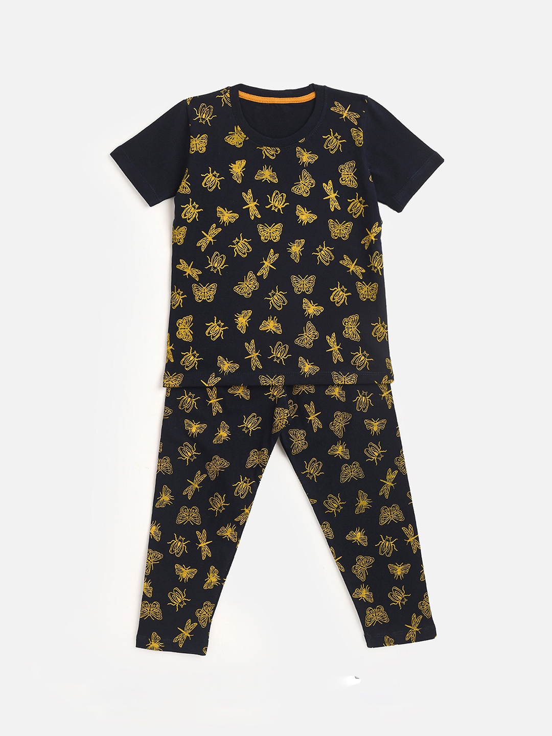 

KIDSCRAFT Girls Navy Blue & Yellow Printed T-shirt with Pyjamas