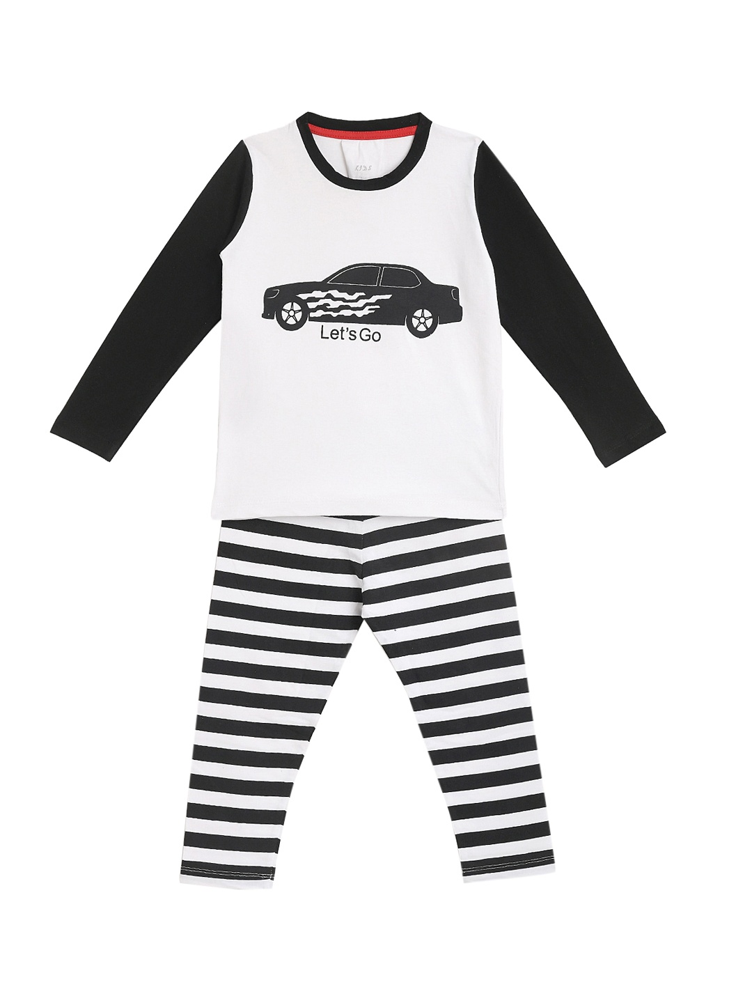 KIDSCRAFT Boys White & Black Printed Night suit