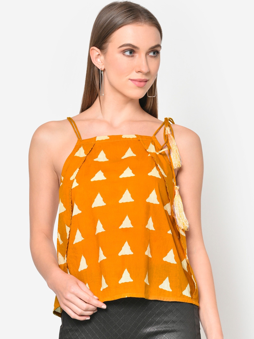 

Martini Women Mustard Yellow Geometric Printed Top