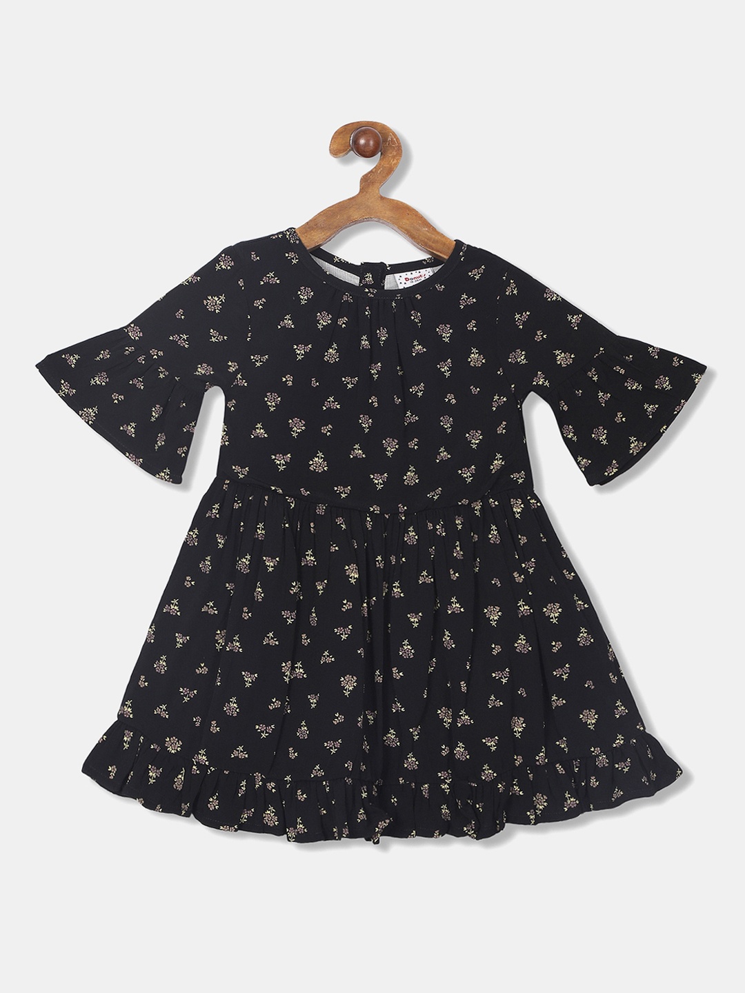 

Donuts Girls Black Printed Fit and Flare Dress