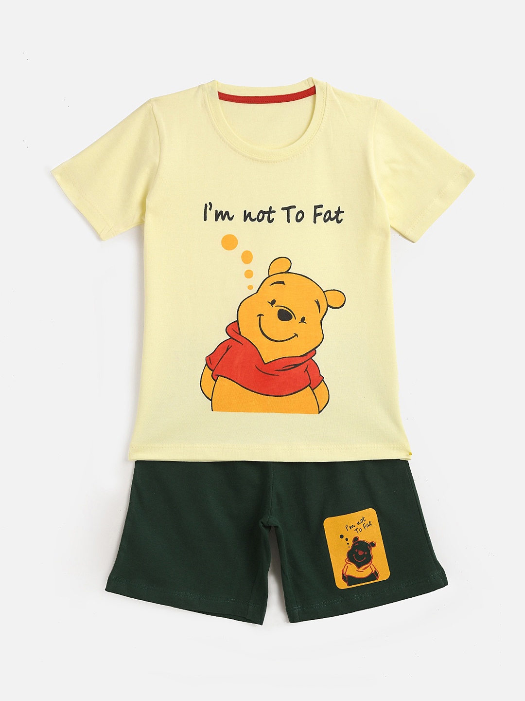 

KIDSCRAFT Boys Yellow & Black Pooh Printed T-shirt with Shorts