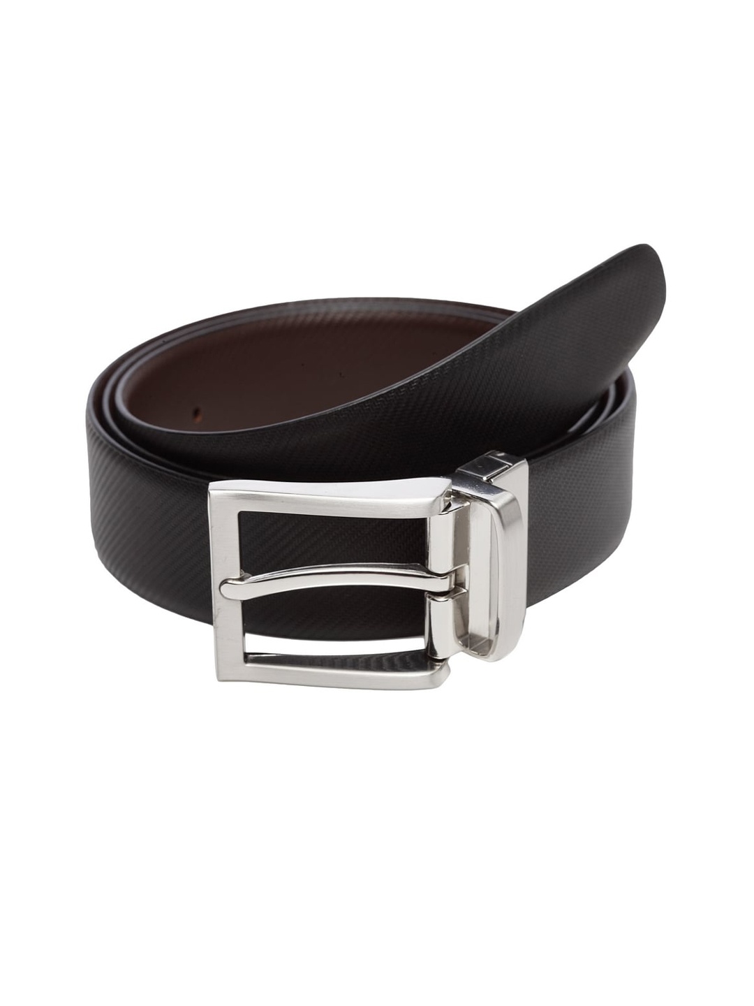 

WELBAWT Men Black & Brown Textured Reversible Leather Belt