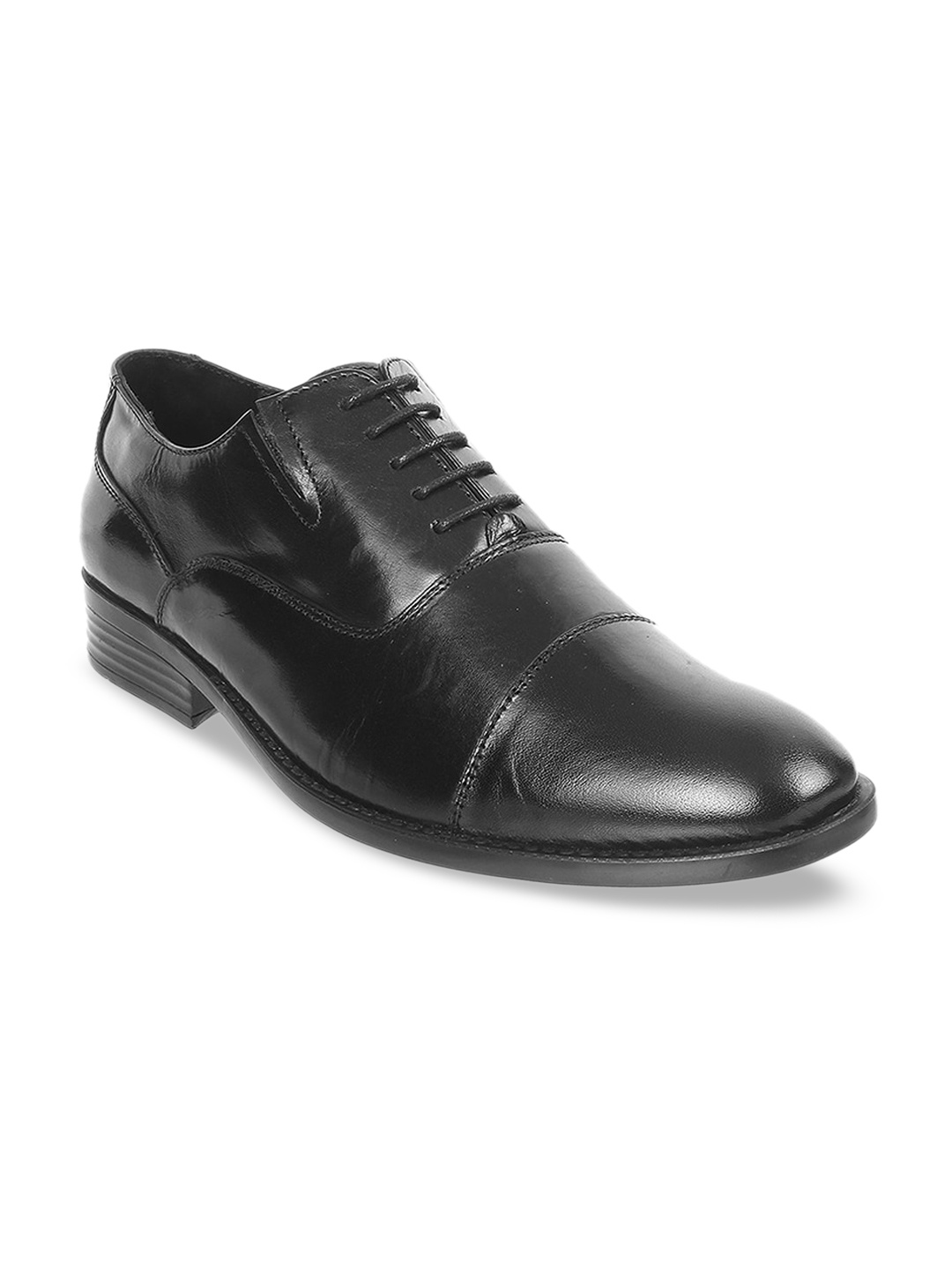 

Metro Men Black Solid Leather Formal Oxfords