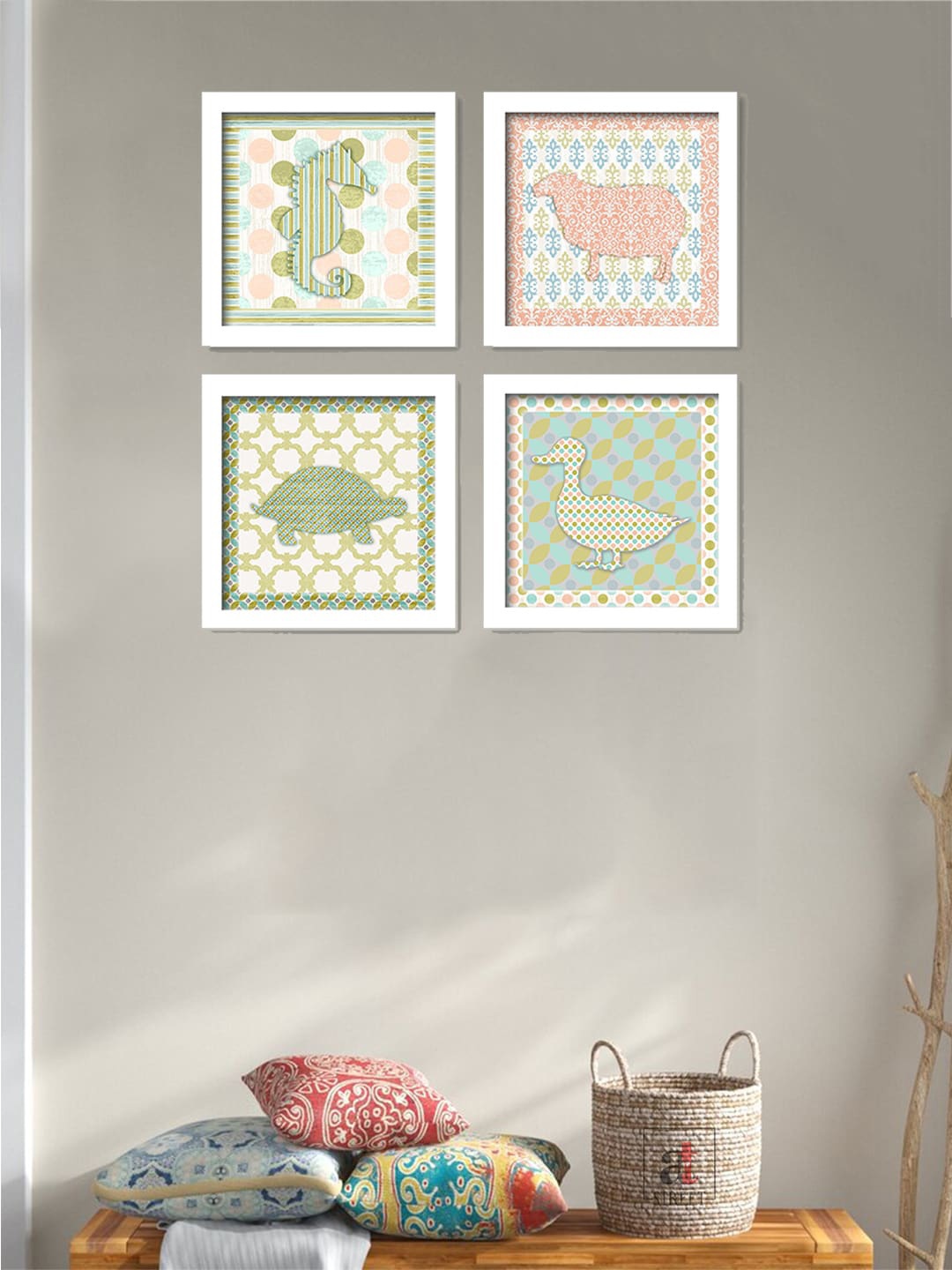

Art Street Set Of 4 Birds & Animals Printed Wall Art, Green