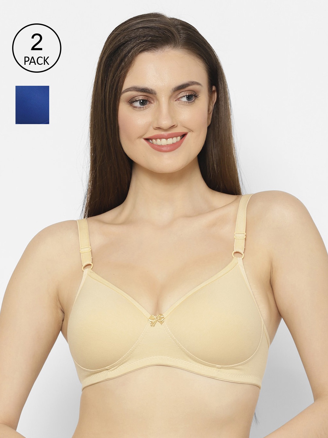 

Floret Pack of 2 Blue & Beige Solid Non-Wired Lightly Padded Push-Up Bra