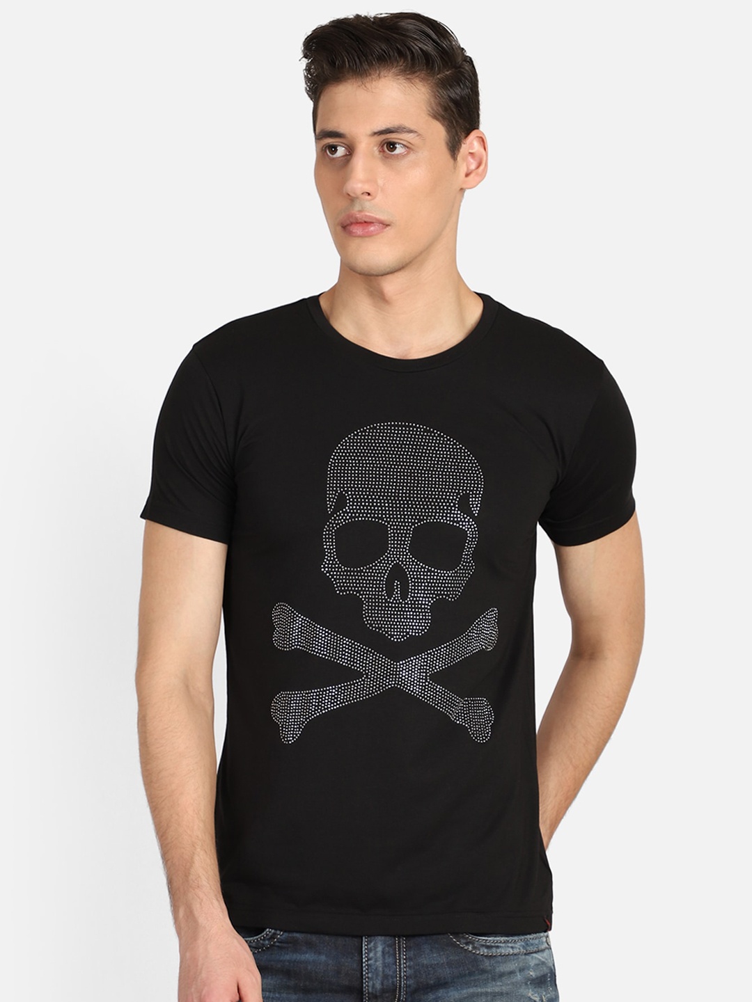 

PUNK Men Black Printed Round Neck T-shirt