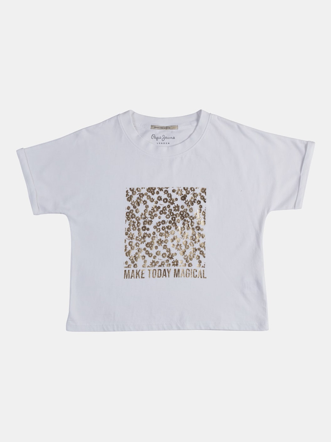 

Pepe Jeans Girls Off-White Printed Round Neck T-shirt