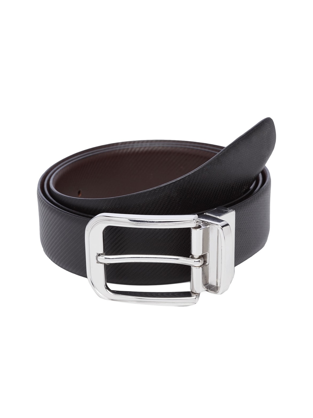 

WELBAWT Men Black & Brown Textured Leather Reversible Belt