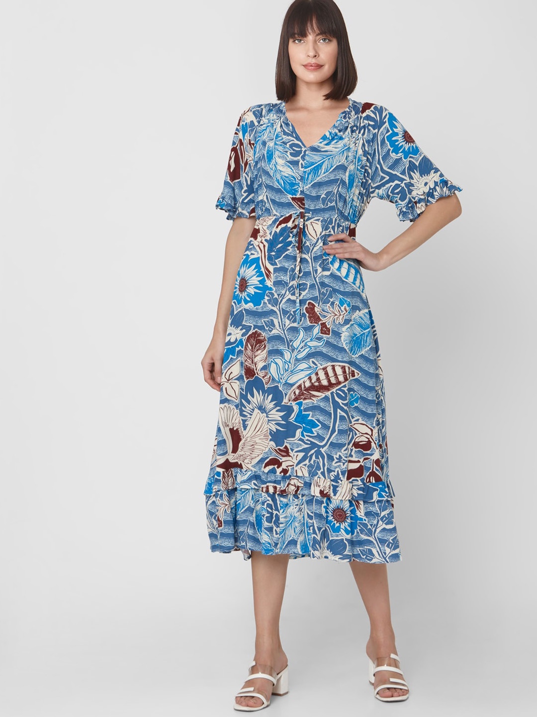 

Vero Moda Women Blue Printed A-Line Dress