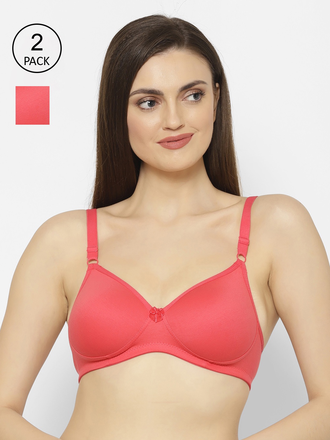 

Floret Pack of 2 Coral Pink Solid Non-Wired Lightly Padded Push-Up Bras T3052