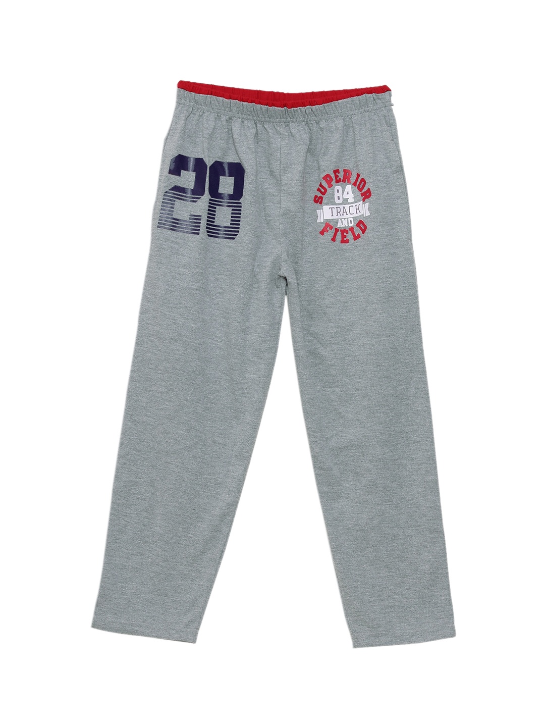 

SWEET ANGEL Girls Grey Melange & Navy Blue Solid Straight-Fit Track Pants