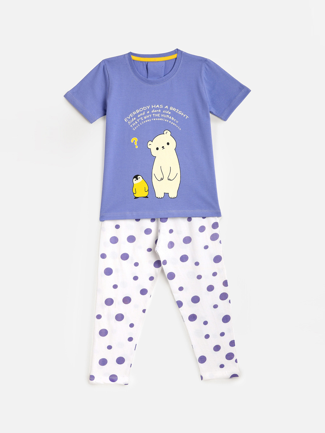 

KIDSCRAFT Girls Purple & Off-White Printed T-shirt with Pyjamas
