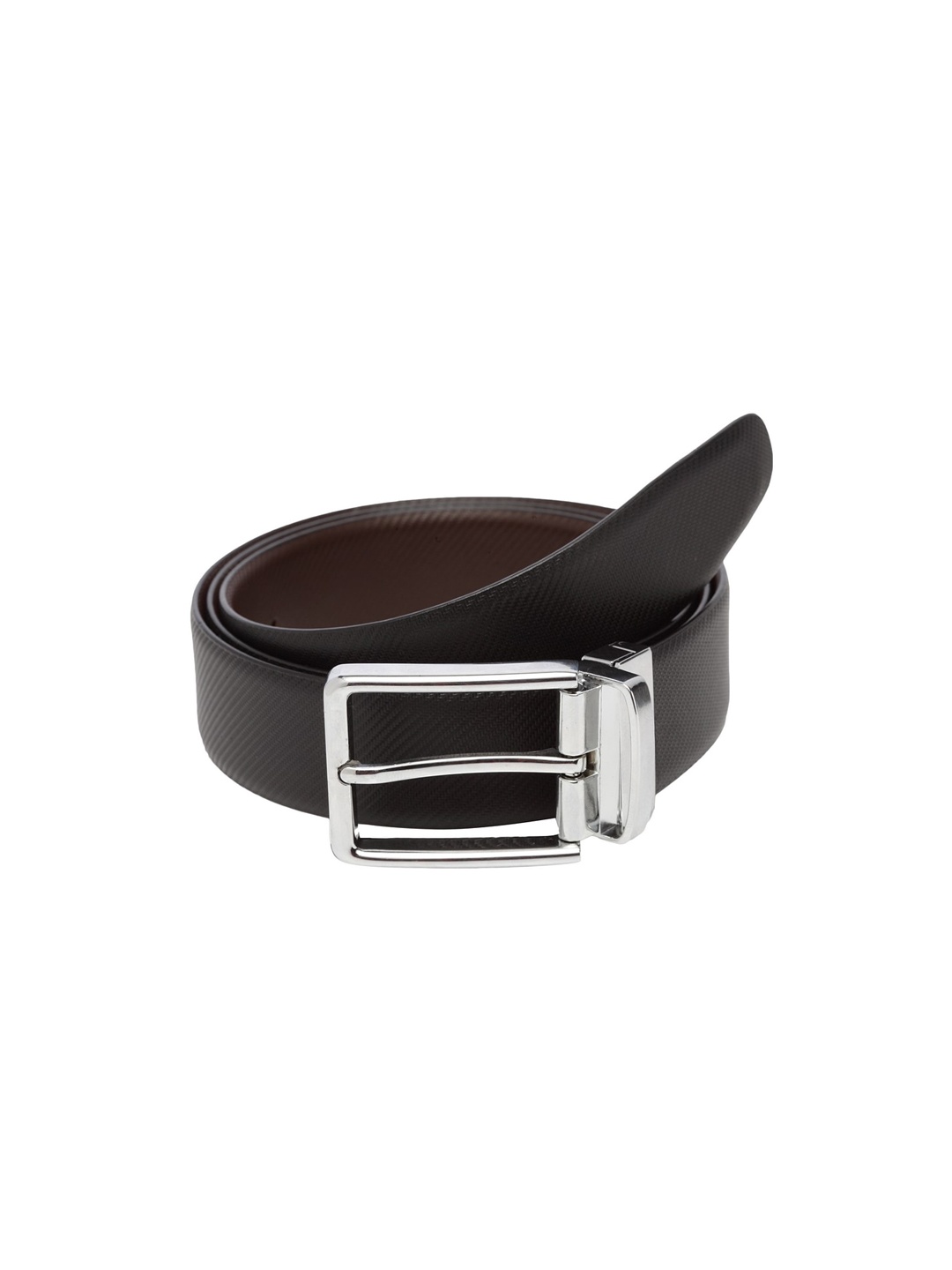 WELBAWT Men Black & Brown Textured Leather Reversible Belt