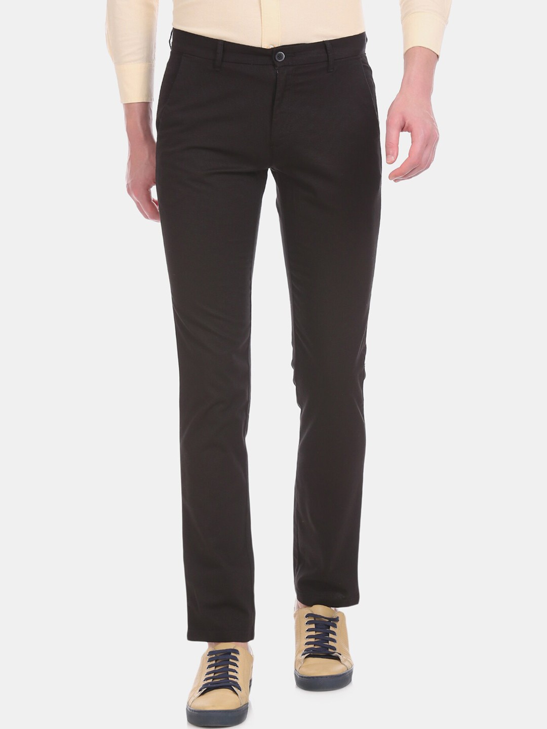 

Arrow Sport Men Black Slim Fit Striped Regular Trousers