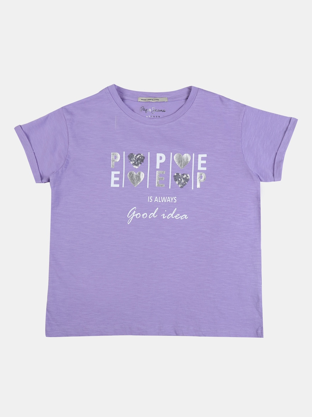 

Pepe Jeans Girls Lavender Printed Round Neck T-shirt