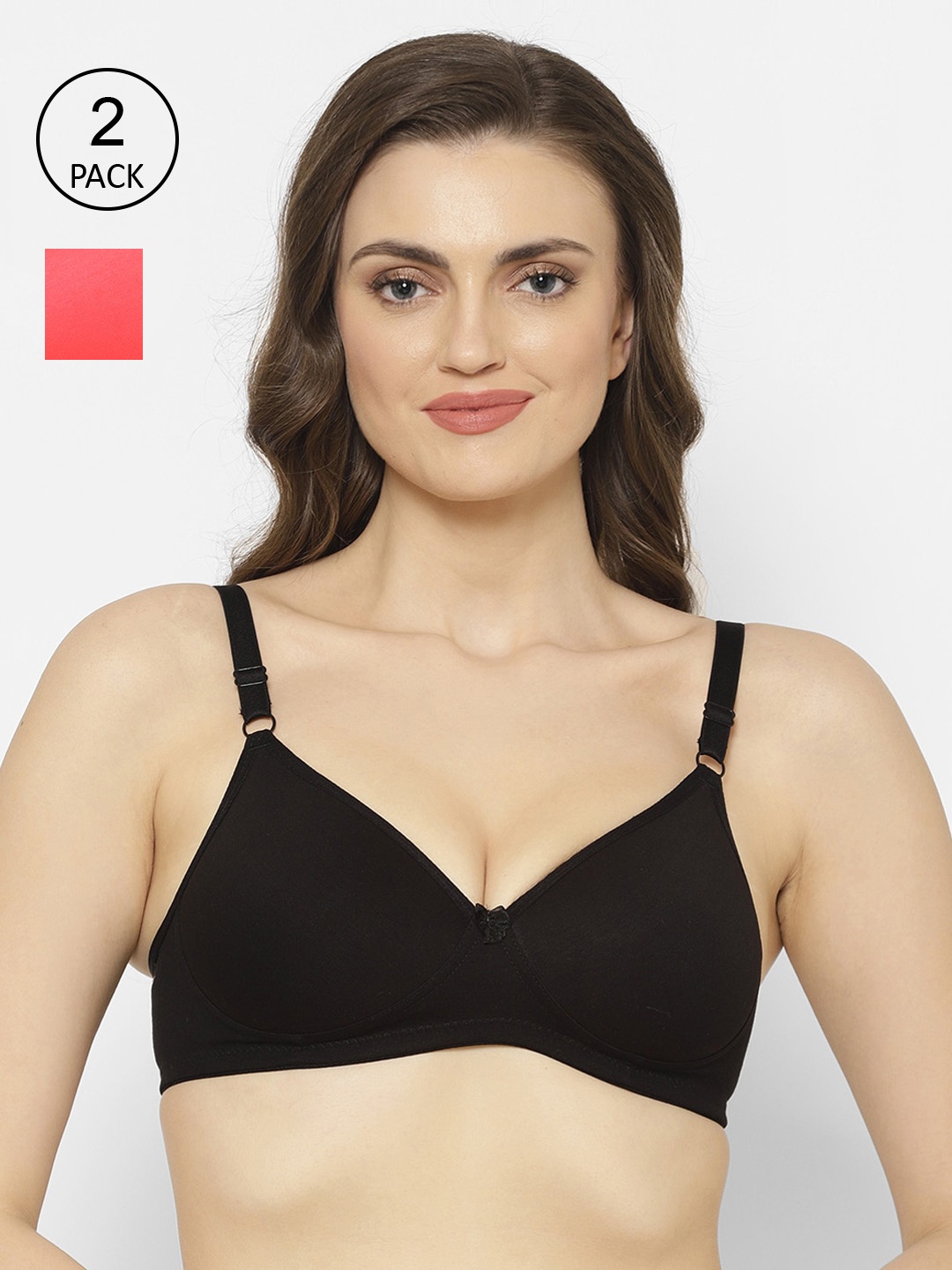 

Floret Peach-Coloured & Black Solid Set of 2 Push-Up Bra T3052_Tomato-Black
