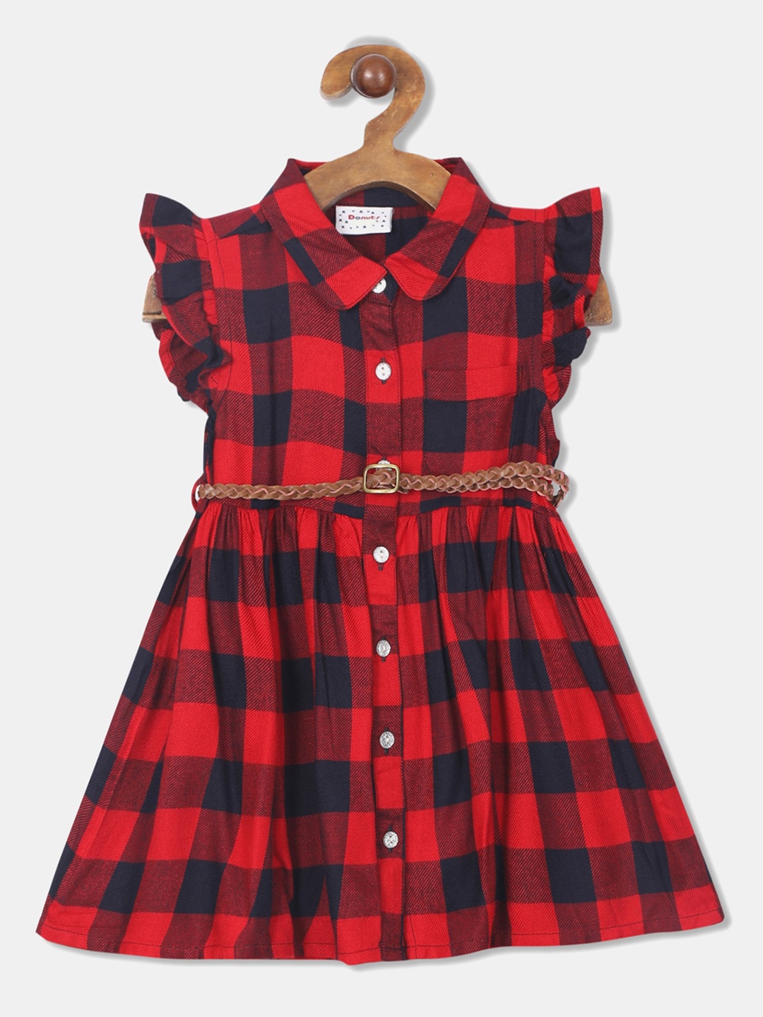 

Donuts Girls Red & Navy Blue Checked Fit and Flare Dress