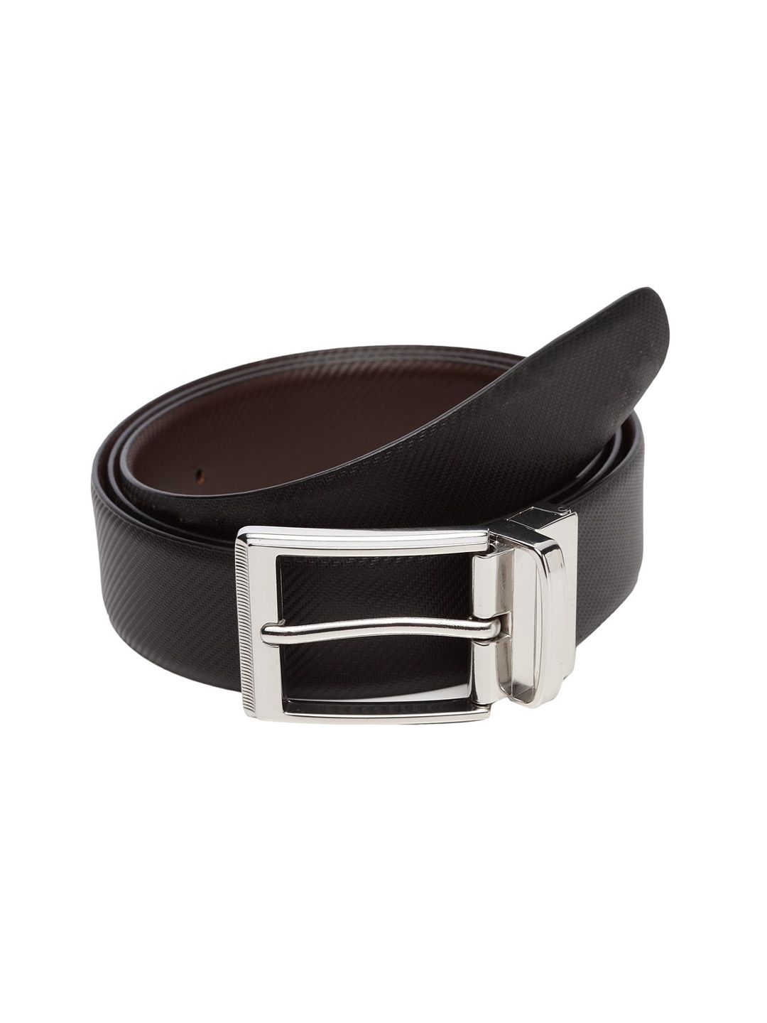 

WELBAWT Men Black & Brown Textured Leather Reversible Belt