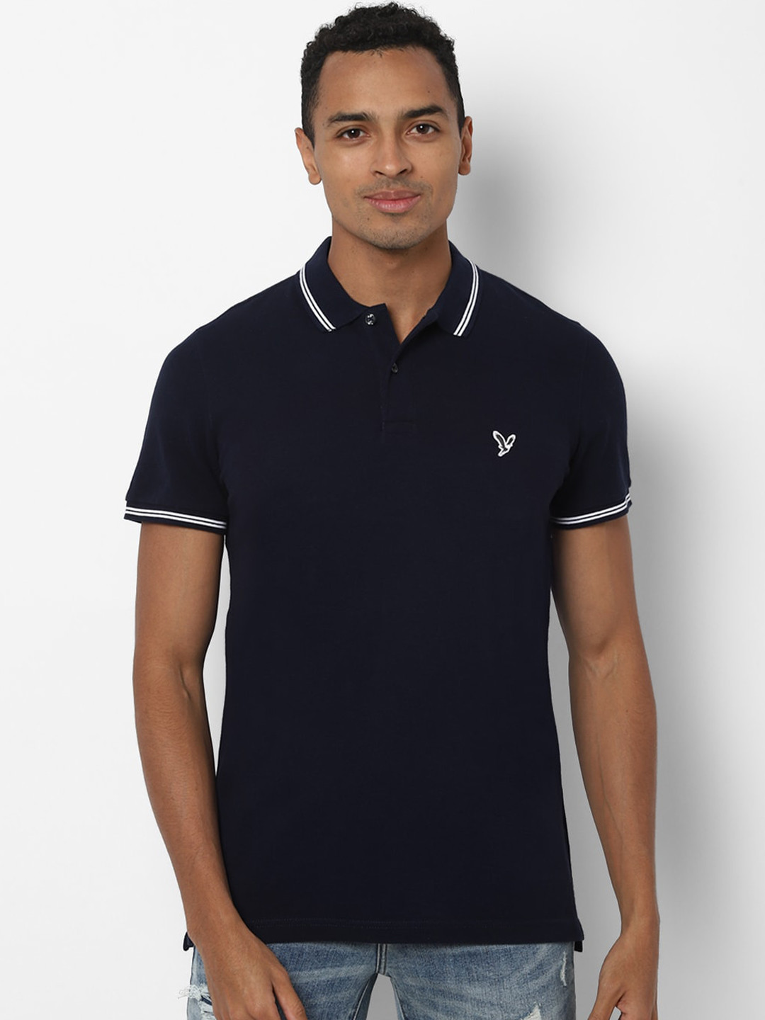 

AMERICAN EAGLE OUTFITTERS Men Navy Blue Solid Polo Collar Slim Fit T-shirt