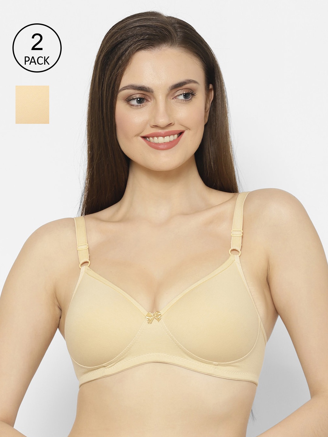 

Floret 2 Pack Nude-Coloured Solid Non-Wired Lightly Padded Push-Up Bra T3052_Skin-Skin