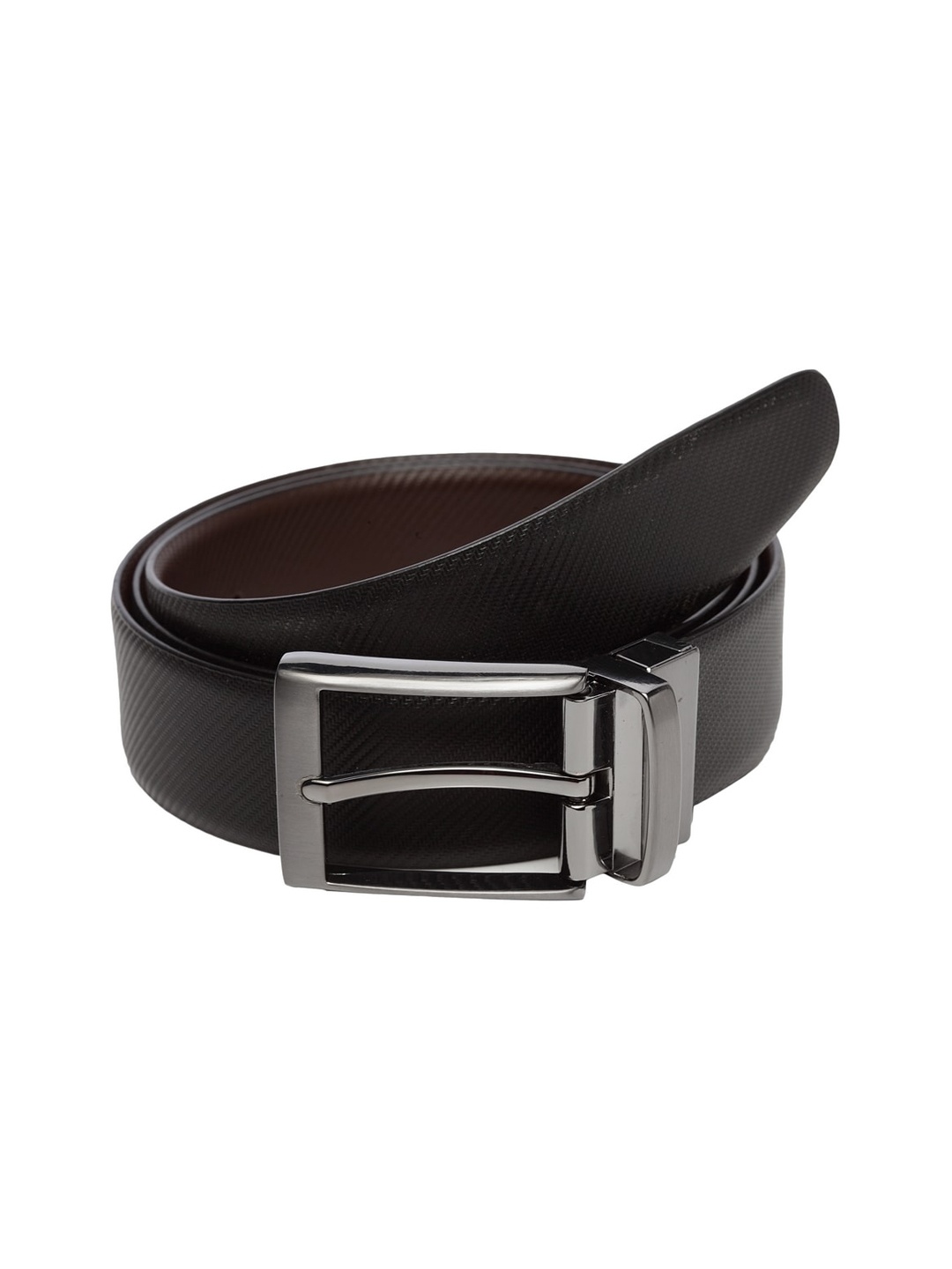

WELBAWT Men Black & Brown Textured Leather Reversible Belt