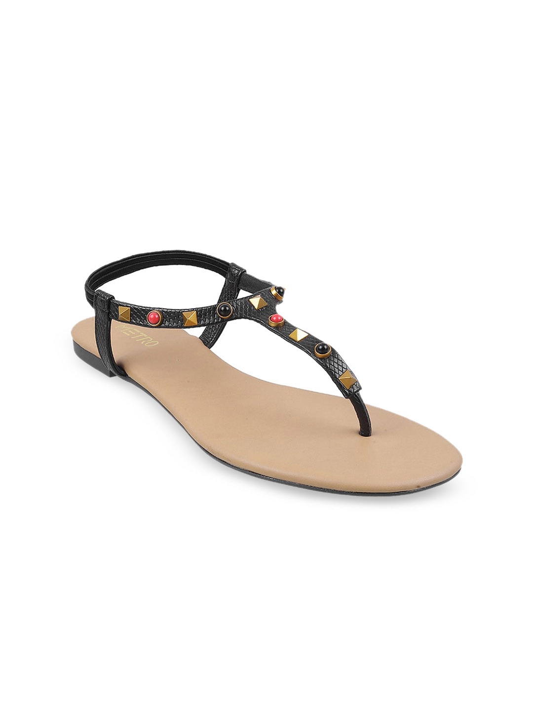 

Metro Women Black Solid T-Strap Flats