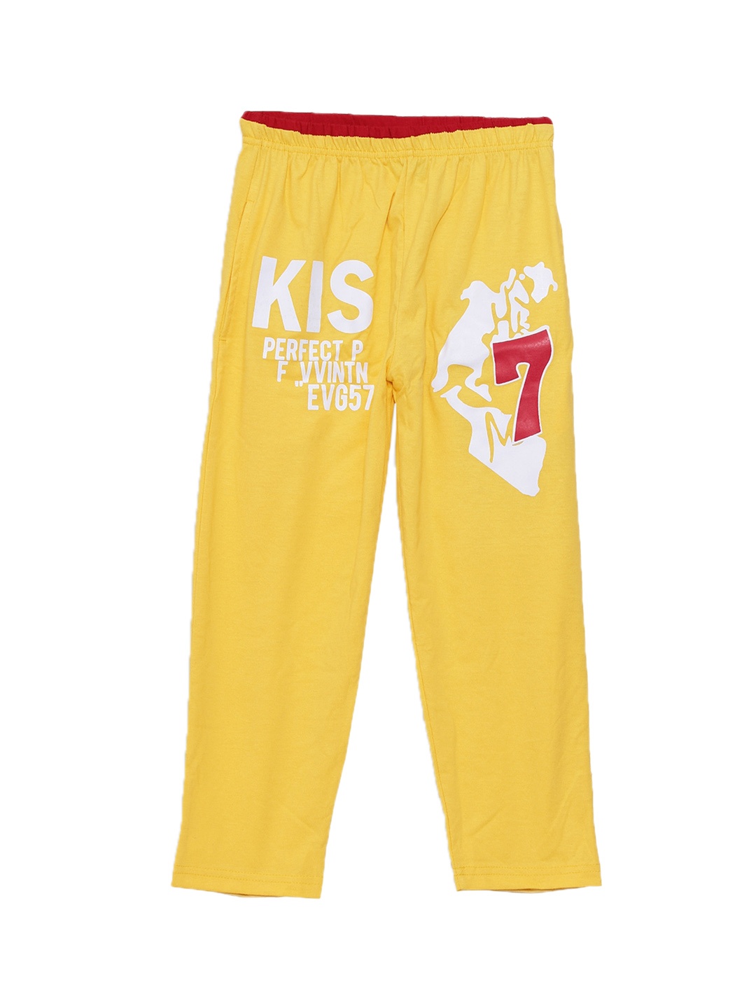 SWEET ANGEL Girls Yellow & White Typography Printed Straight-Fit Track Pants