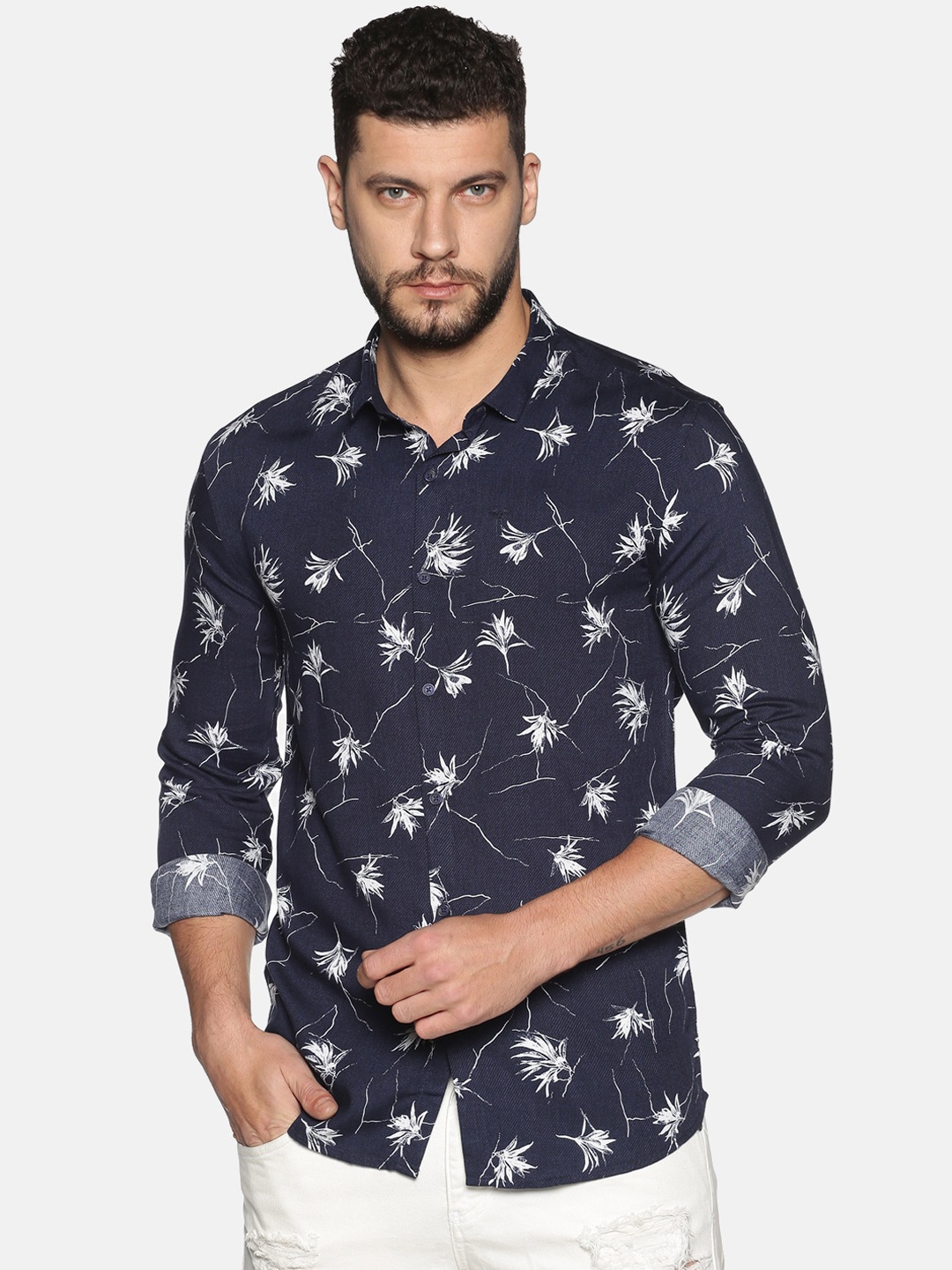 

SHOWOFF Men Navy Blue Slim Fit Printed Casual Shirt