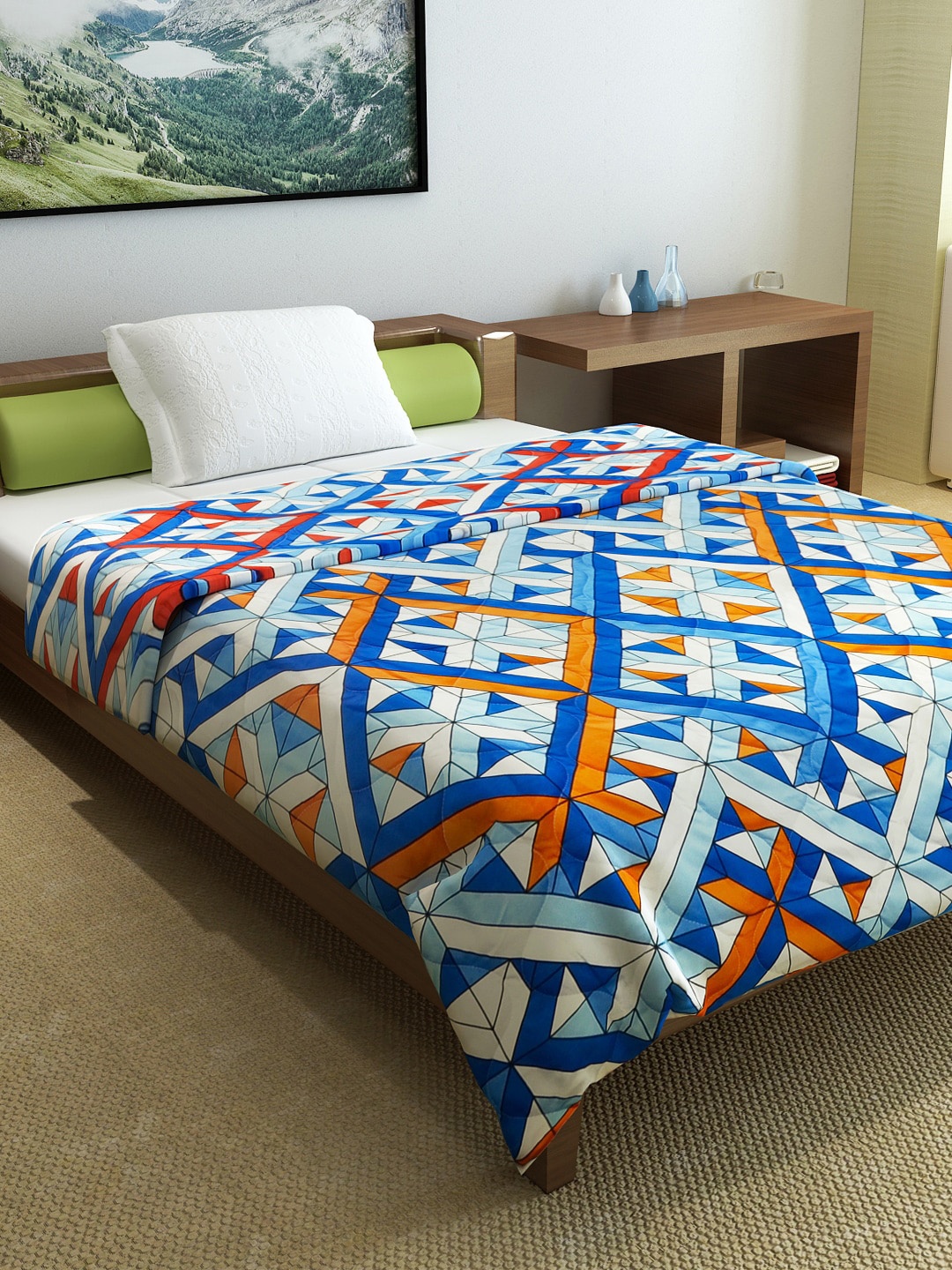 

Divine Casa Blue & Orange Abstract Mild Winter 150 GSM Single Bed Comforter