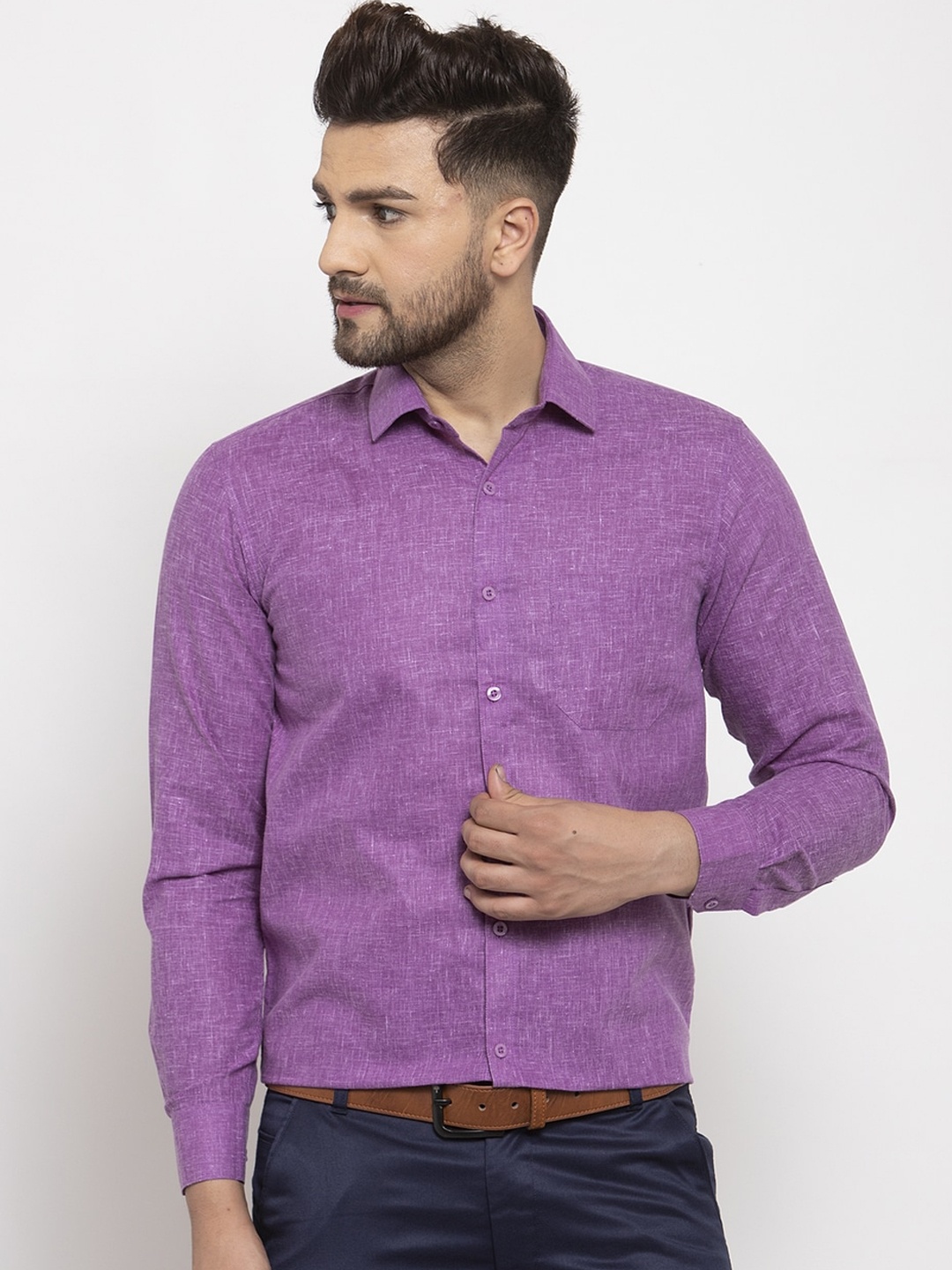 

JAINISH Men Purple Regular Fit Solid Formal Shirt