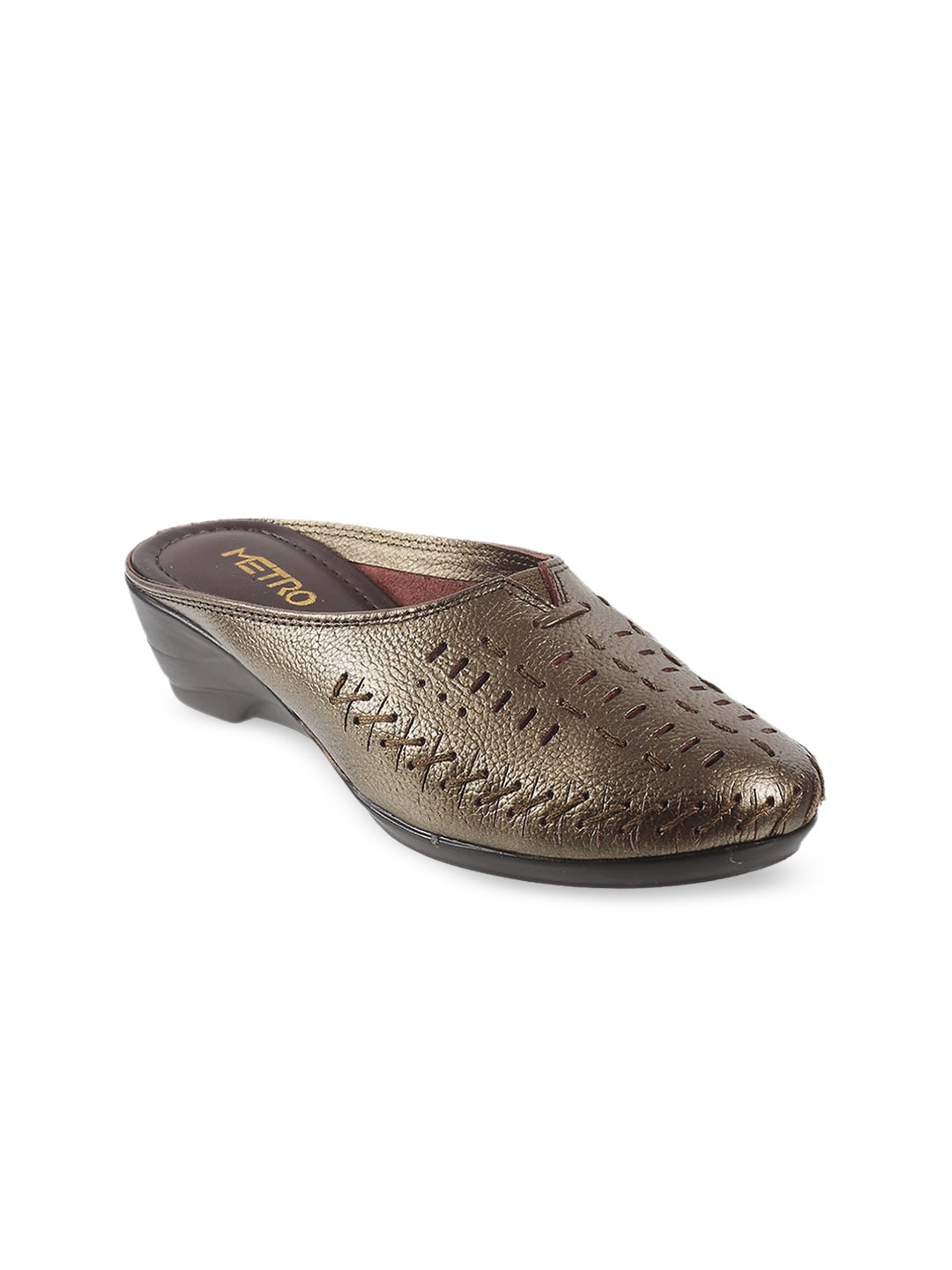 

Metro Women Bronze-Toned Woven Design Mules
