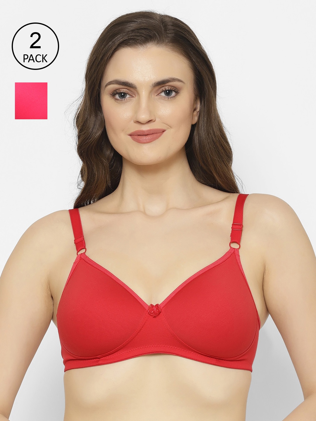

Floret Pack of 2 Magenta & Red Solid Non-Wired Lightly Padded Push-Up Bra