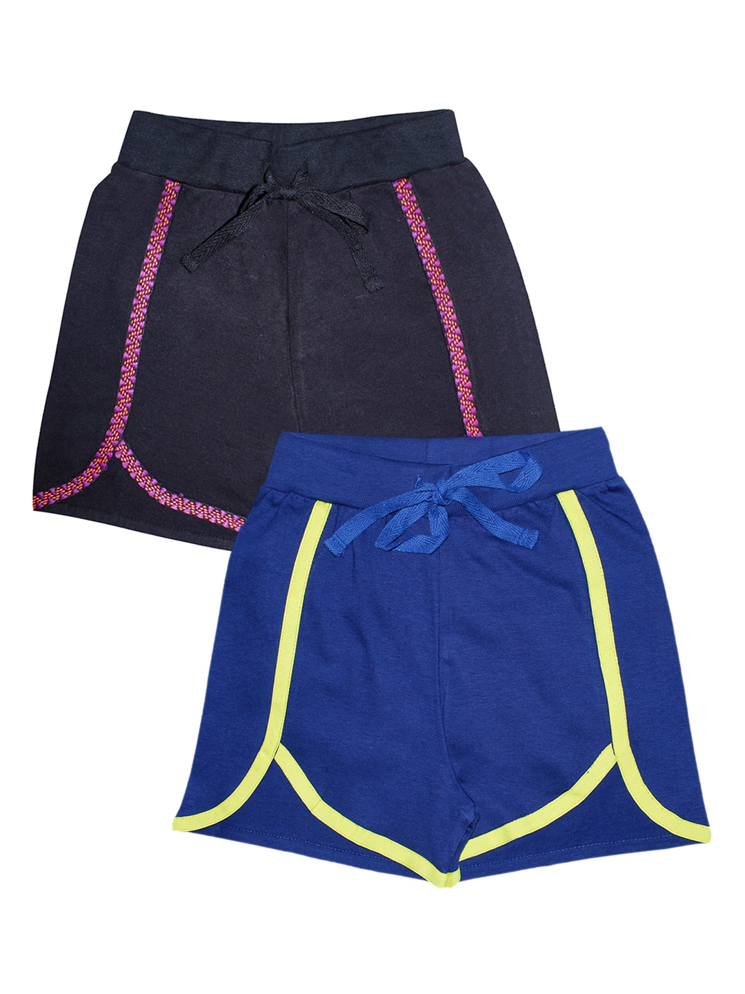 

KiddoPanti Girls Black & Royal Blue Set of 2 Solid Regular Fit Shorts
