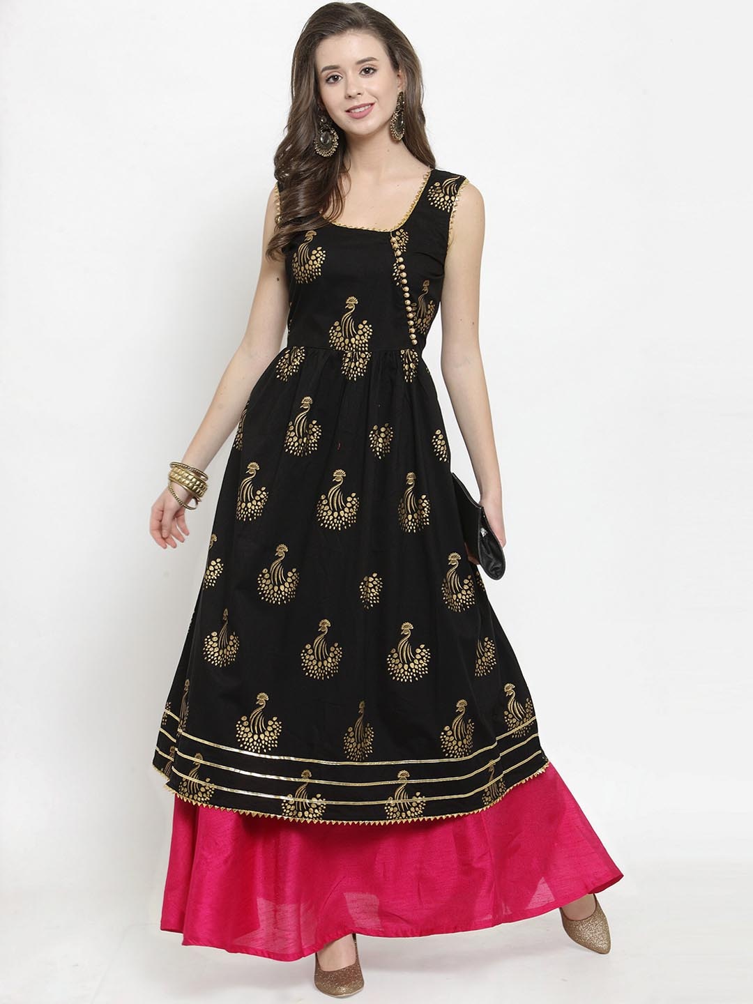 

Get Glamr Women Black Ethnic Motifs Printed Thread Work Kurta