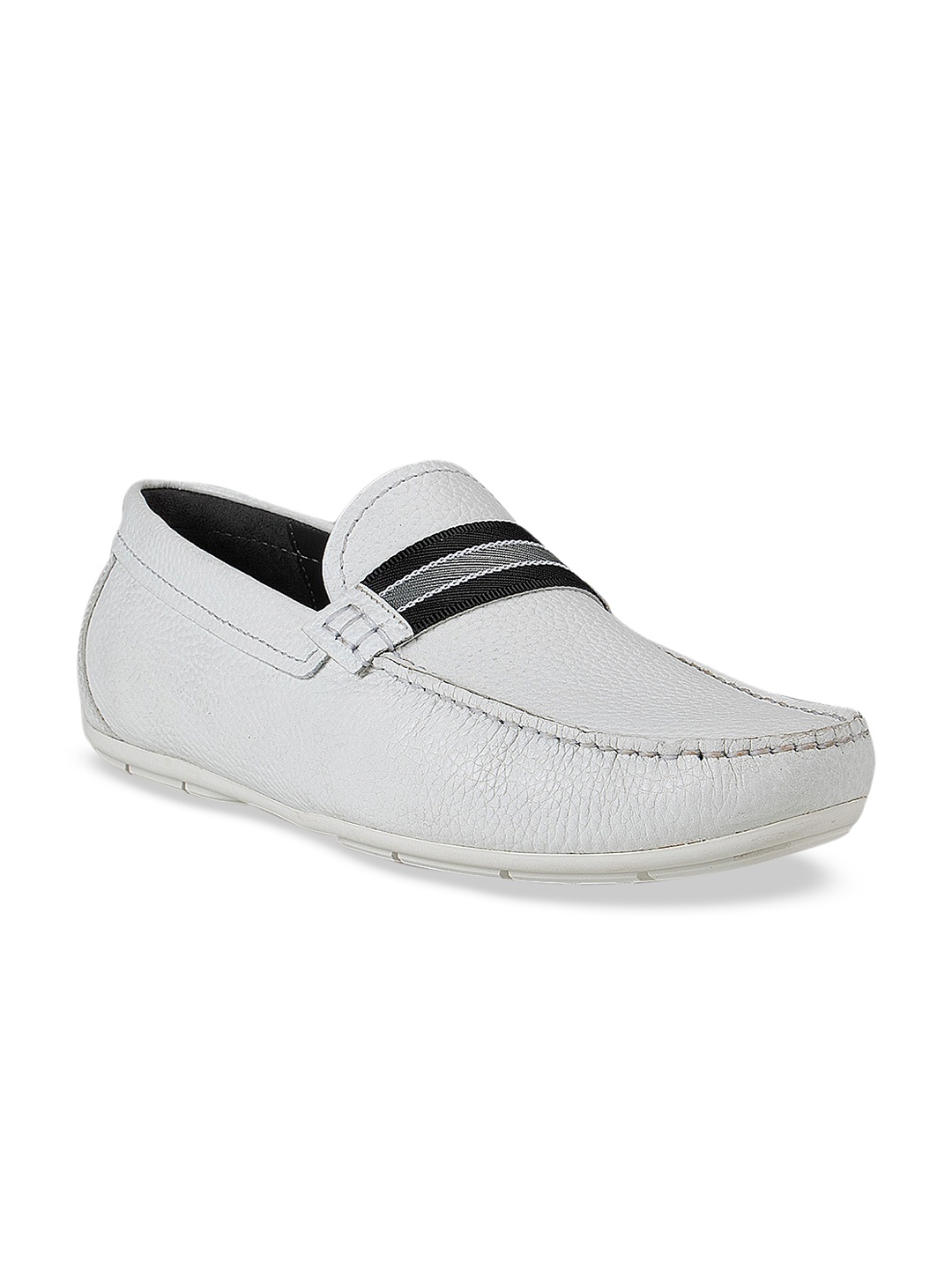 

ROSSO BRUNELLO Men White Solid Leather Formal Loafers