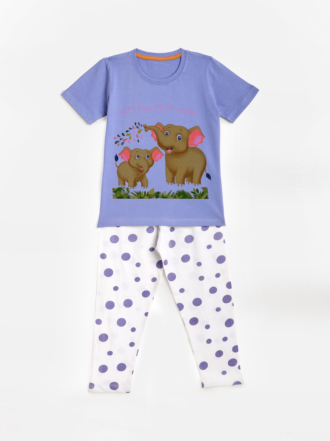 

KIDSCRAFT Girls Purple & White Printed T-shirt with Pyjamas
