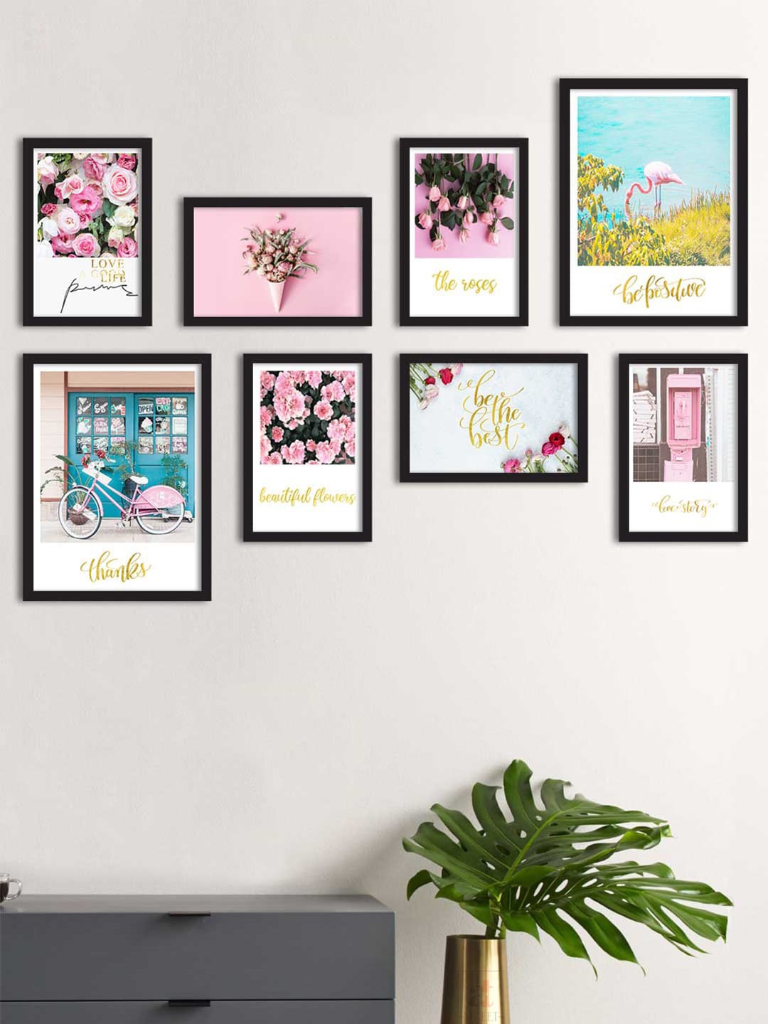 Art Street Set Of 8 Framed Photographs Wall Art, Pink