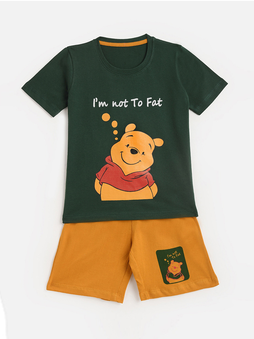 

KIDSCRAFT Boys Green & Mustard Yellow Printed T-shirt with Shorts