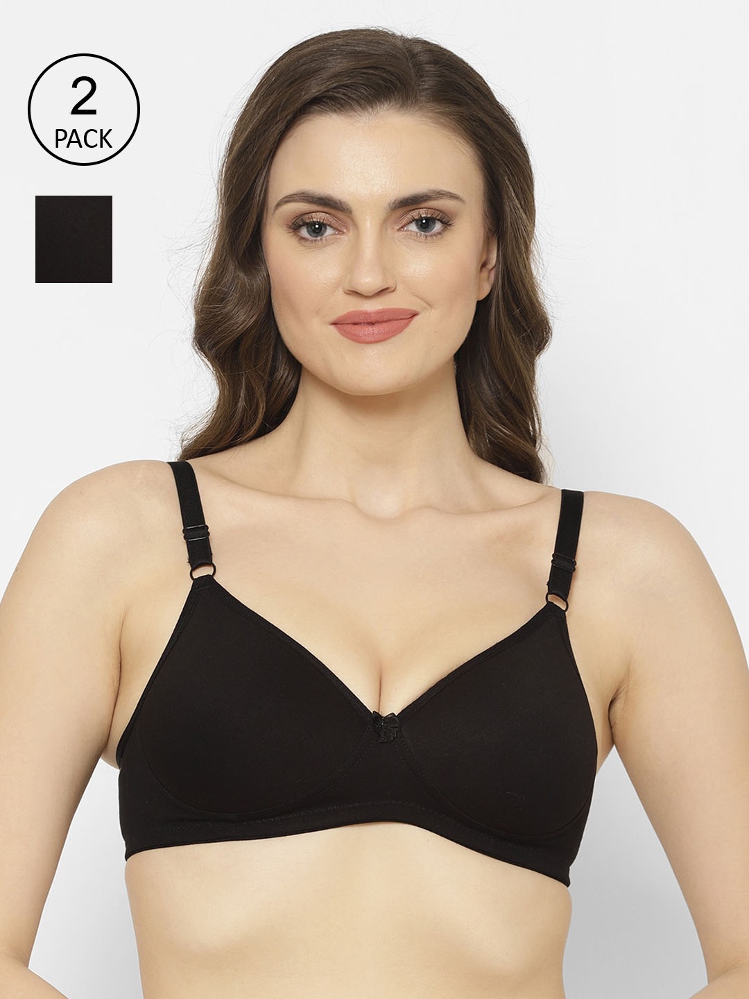 

Floret Black Pack of 2 Solid Non-Wired Lightly Padded T-shirt Bra T3052_Black