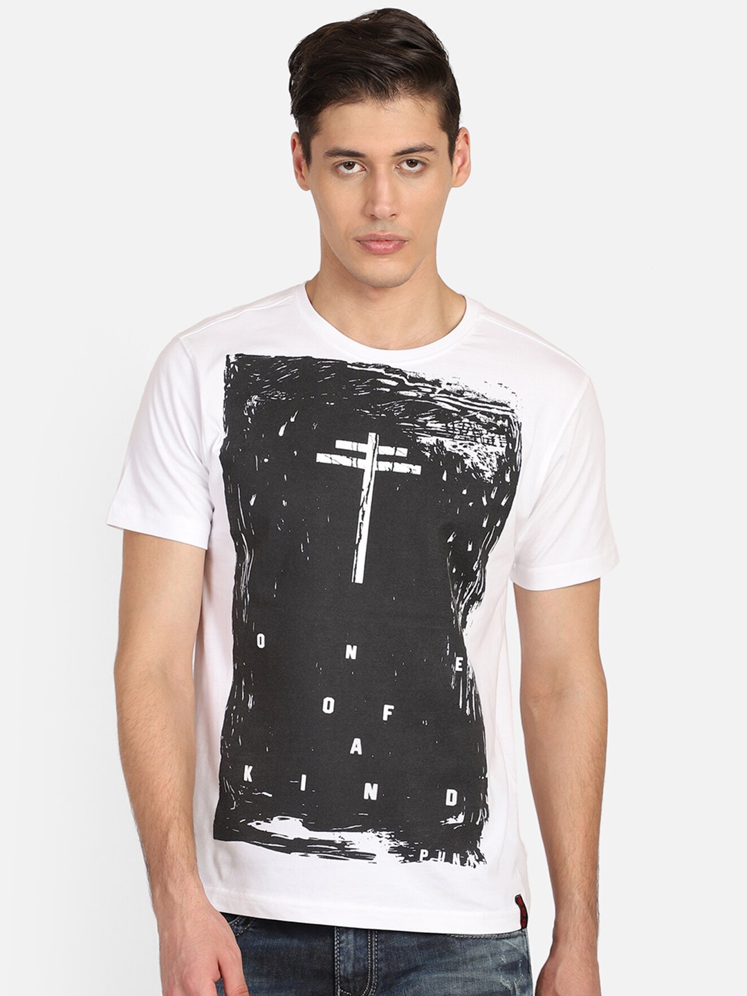 

PUNK Men White Printed Round Neck T-shirt
