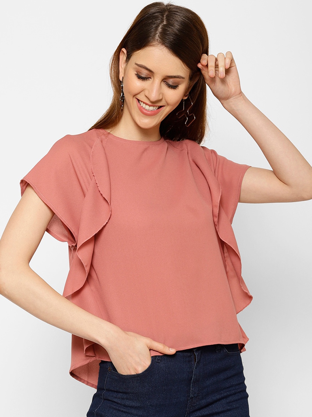 

KASSUALLY Pink Georgette Top