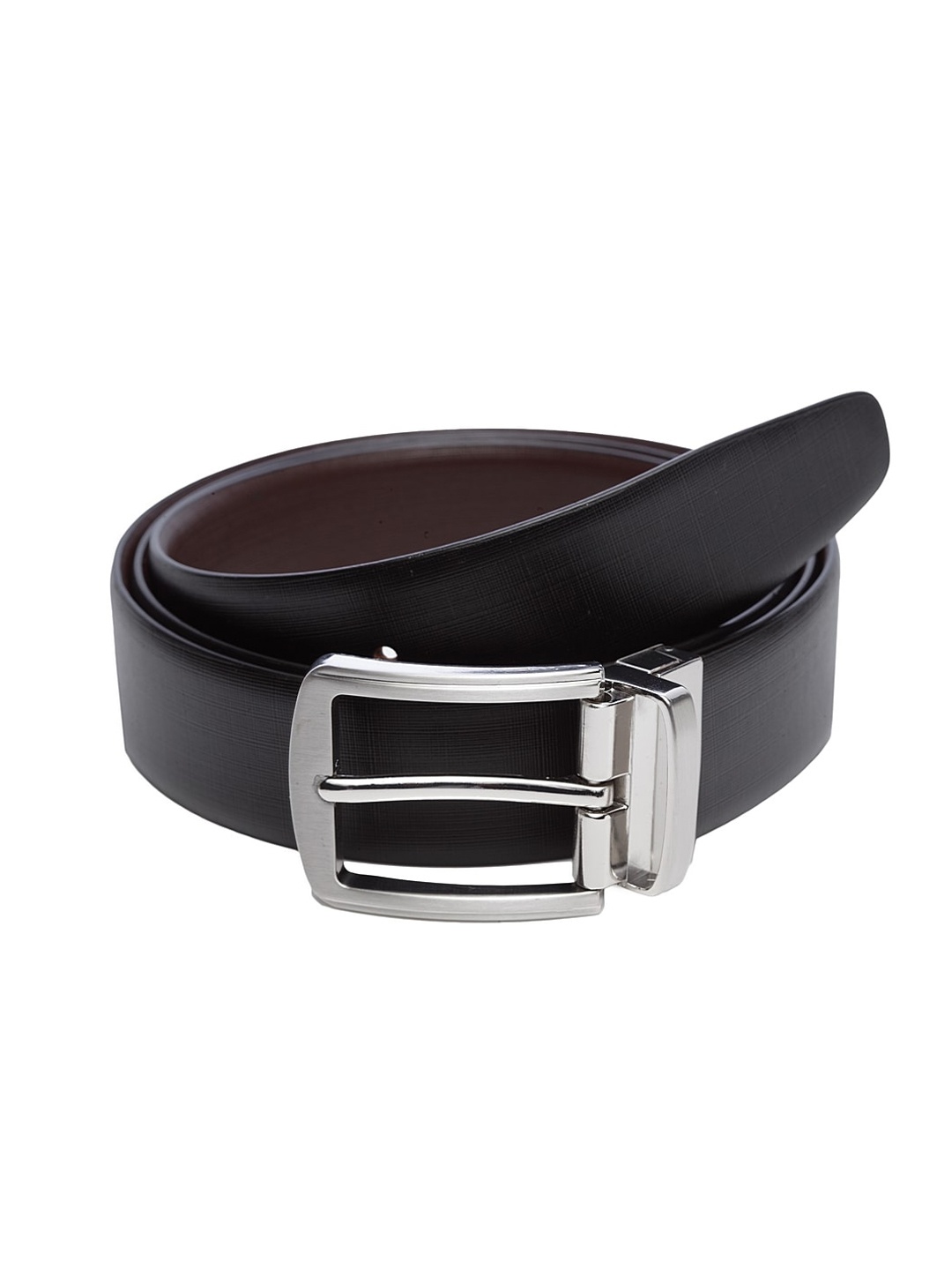

WELBAWT Men Black & Brown Textured Leather Reversible Belt